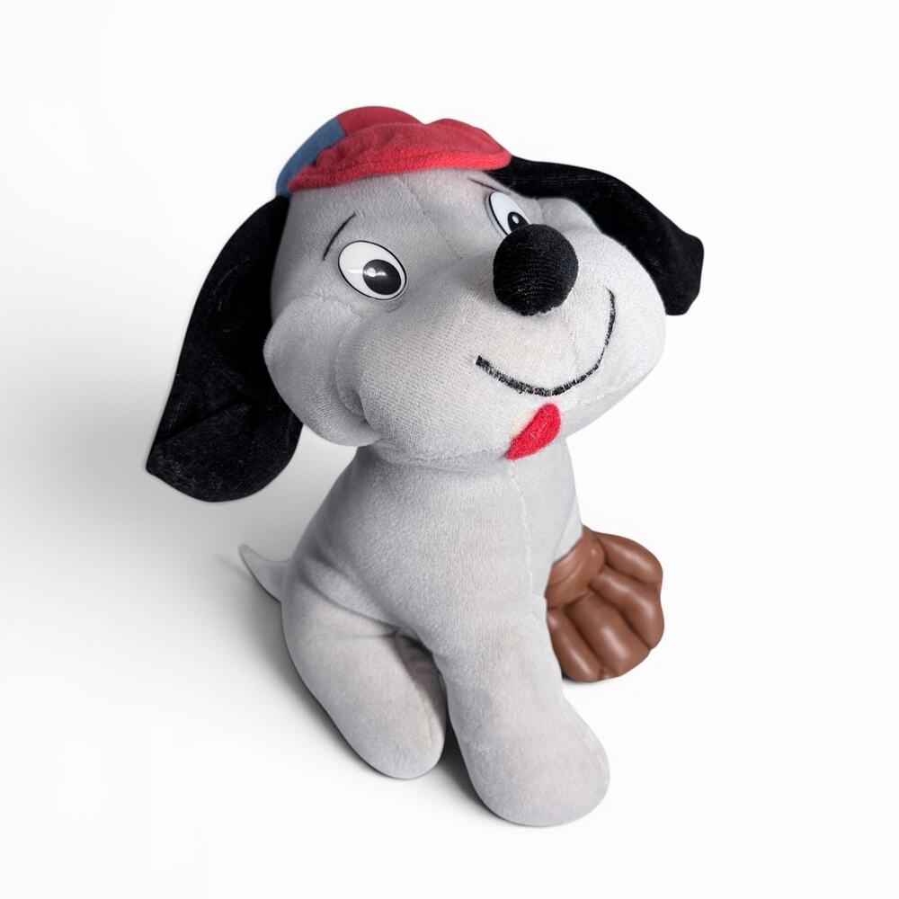 Vtg 1987 Commonwealth Baseball Dog Plush 10 in White Puppy Glove Cap Toy